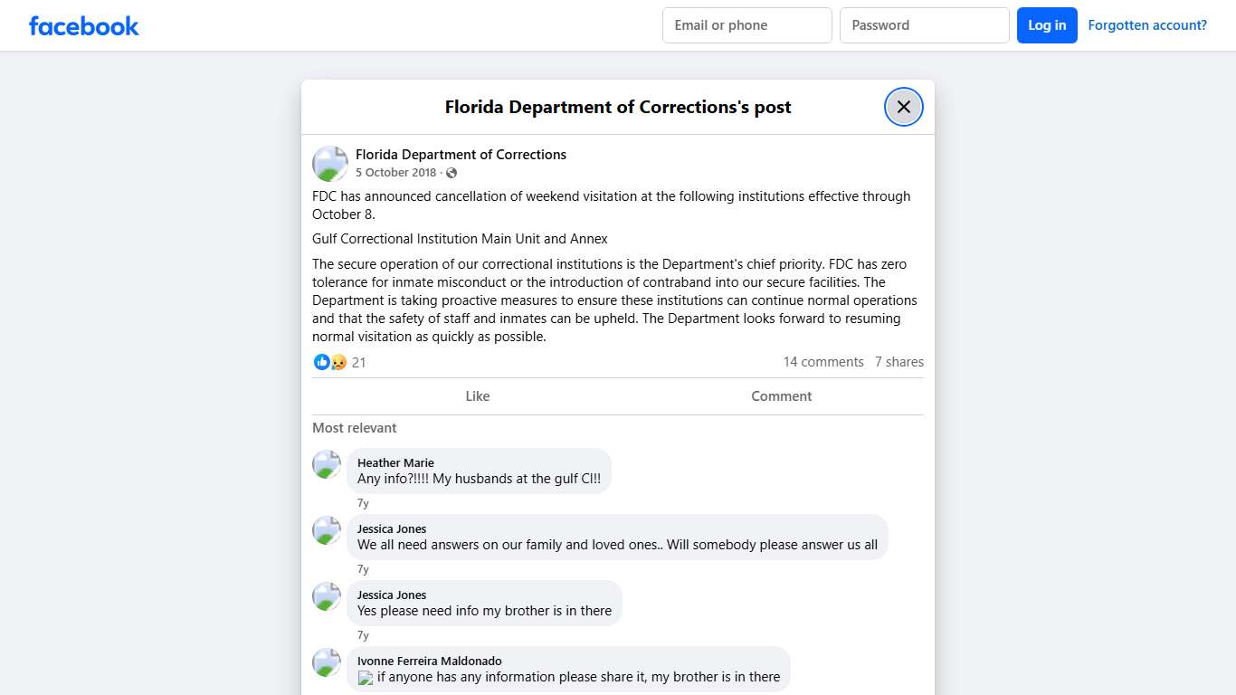 FDC has announced... - Florida Department of Corrections Facebook